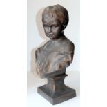 Plaster Bust With Bronzed Finish, Depicting A Girl In Night