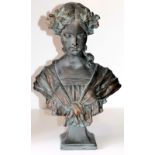 Art Nouveau Bust In The Form Of Young Maiden With Poppy