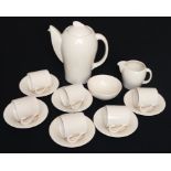 Susie Cooper Art Deco Coffee Set, Comprising 6 Cups And Saucers, Cream Jug, Sugar Bowl And Coffee Po