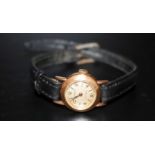 Tenso - Ladies 18ct Gold Case Mechanical Wrist Watch, with Attached Leather Strap. Jeweled Movement,