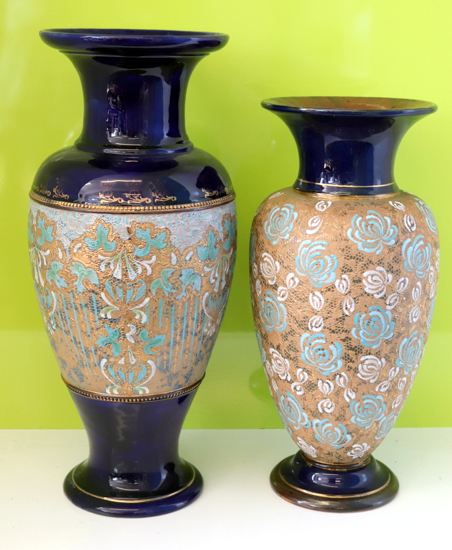 2 Large Royal Doulton Lambeth ware Tapestry Slater Patent Vases, Makers Initials Largest FG, Smalles - Image 7 of 7