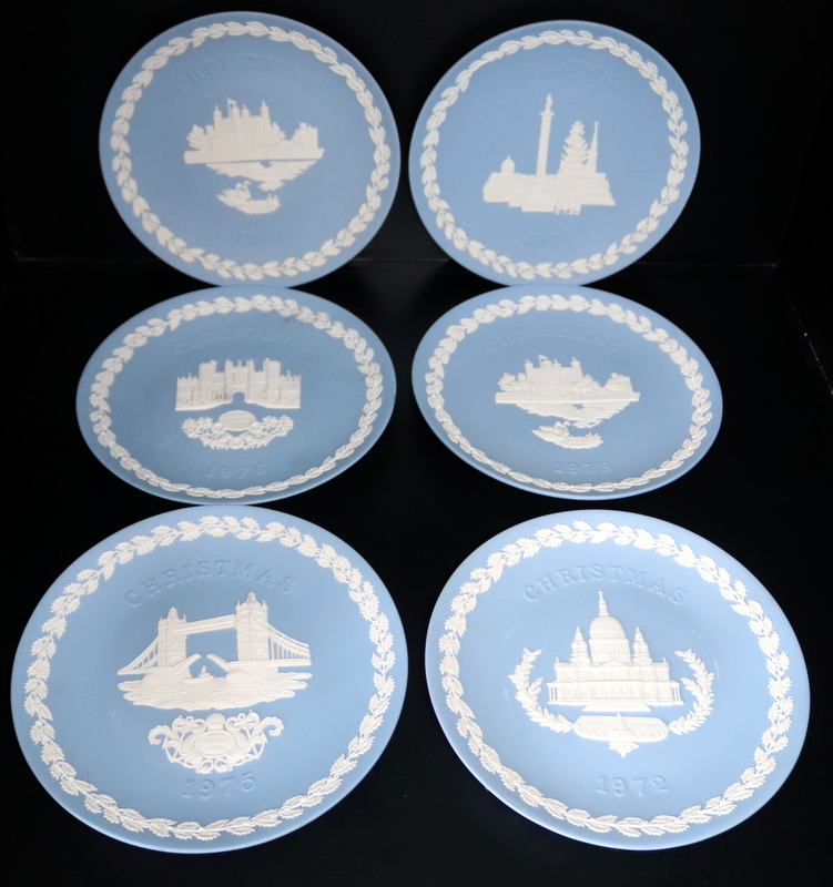 Collection Of Six Wedgewood Jasper Ware Christmas Plates, Years