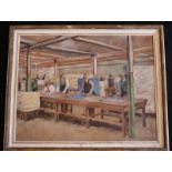 Edmund Roxby, Industrial Oil Painting On Canvas, Titled 'The Make Up Room'