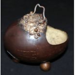 Carved Coconut With Metal Handle