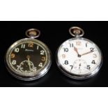 Military Interest, Two Helvetia Pocket Watches, Black And White Dials With Arabic Numerals And Subsi