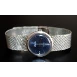 Gents Manual Wind Wristwatch, Silvered Blue Dial, Baton Numerals, 28mm Stainless Steel Case, Integra