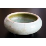 Antique Chinese Celadon Brush Bowl, Crackle Glaze