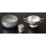 Three Pieces Of Oriental White Metal Items, To Include Two
