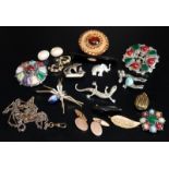 Assorted Bag Of Costume Jewellery, To Include Antique Locket, Chain, Animal Brooches, Paste Set etc