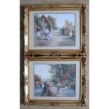 Pair Of Framed Watercolours, One Titled "The Village Gossi