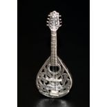 Miniature Silver Mandolin, Openwork Design With Integrated