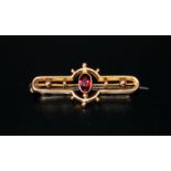 9ct Gold Bar Brooch With Garnet, 1.5 Inches Long, 1.5 Grams Weight