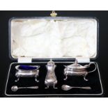 Regis EPNS Condiment Set With Blue Liners In Fitted Box, Comprising Salt