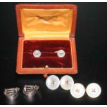 Pair Of Gents Continental Gold & mother Of Pearl Buttons, Housed