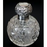 Silver Topped Cut Glass Globular Scent Bottle, Hallmarked For Birming