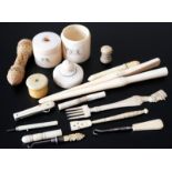 Collection Of 19thC Ivory Oddments, To Include Sewing Related