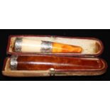 Antique Amber And Silver Cheroot Holder, Hallmark