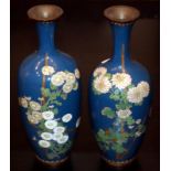 Pair Of Oriental Cloisonne Vases, Decorated With Chry