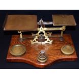 19thC Victorian Large Oak And Brass Postage Scales With 8