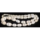 Antique Strand Of Graduating Ivory Beads, The Largest 3