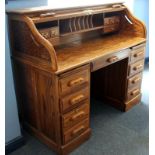 Golden Oak S Bend Roll Top Desk, With Fitted Interior To Top,
