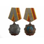 TWO SOVIET ORDERS OF LABOR GLORY, 2ND AND 3RD CLASS 1) Order of the Labor of Glory, 2nd Class, low