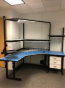 Corner Workbench. Corner Workbench with Light, now disassembled, see photos. HIT# 2179774. Loc: C5-