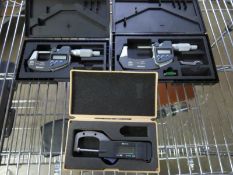 Mitutoyo Electronic Micrometers. Lot: (1) 1", (1) 2" & (1) Model PK-0510 0-1" Thickness gauge. Hit #