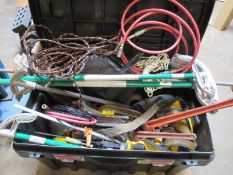 Assorted Clamps & Tools. In Plastic Tote. Assorted Clamps, Hinges, Conduit Benders, 1/2" & 3/4"