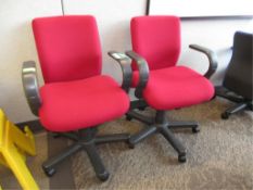 Swivel Chairs. Lot of (6) Upholstered Swivel Chairs, red color. HIT# 2179779. Loc: C5.012. Asset