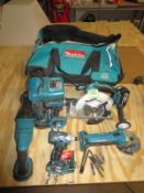 Makita 18volt Cordless Tool Set. 6pc. Tool Set, to include Circular Saw, Nut Driver, Drill, Grinder,