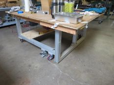 Work Benches. Lot (Qty 2) Made from Aluminum Extrusion with Casters & Floor Locks, Approx. 76" x