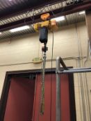 Harrington L Chain Hoist, 3 ton, with cross bar, approx. 24' span. Test Cell 2. Asset Located at 914