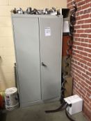 2-Door Cabinet with contents, primarily supplies, abrasives, includes scrap metal on top of cabinet