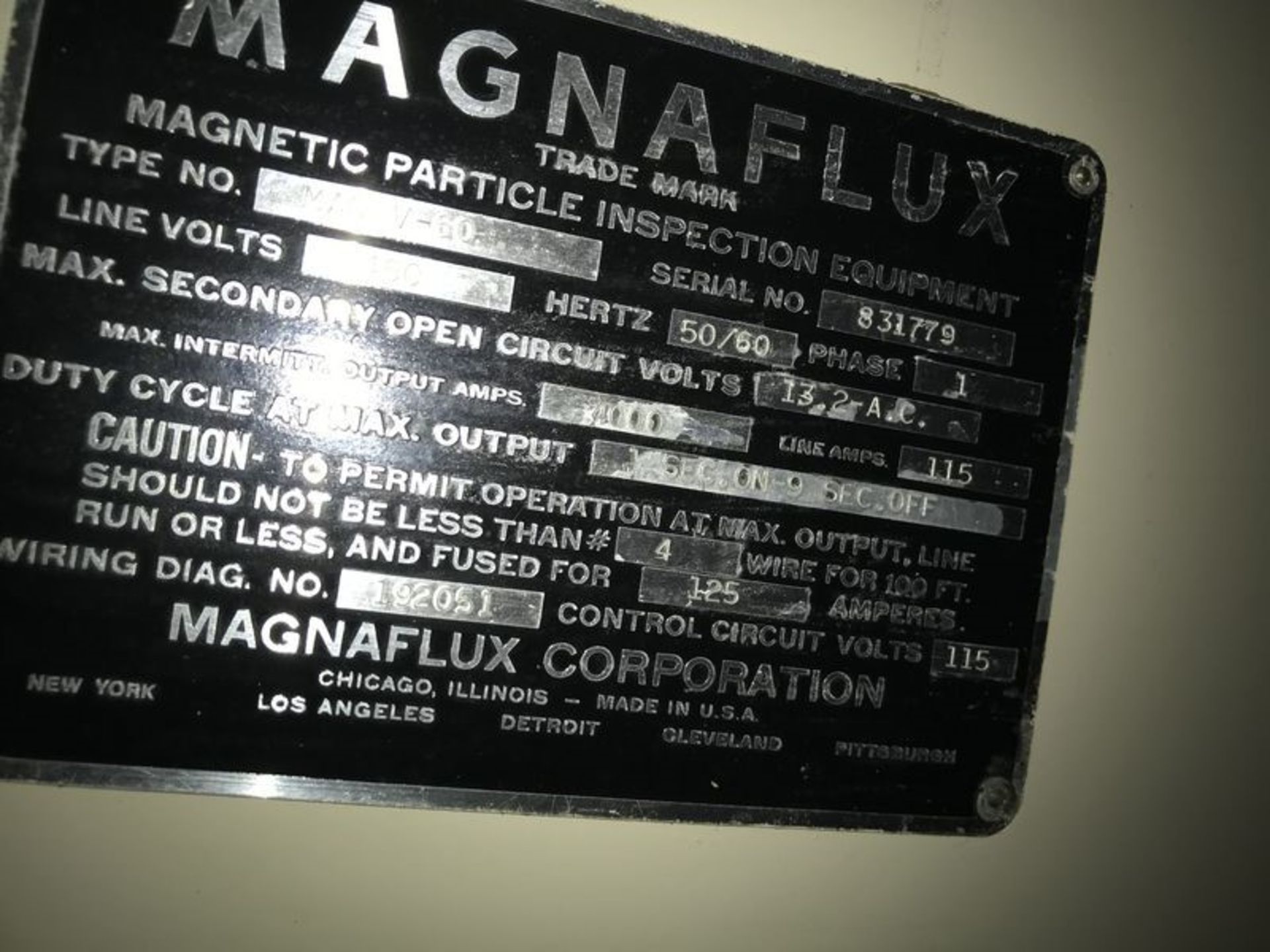 Magnaflux Magnetic Particle Inspection System, 115V, single phase. SN# 831779. Shop Area. Asset - Image 6 of 6