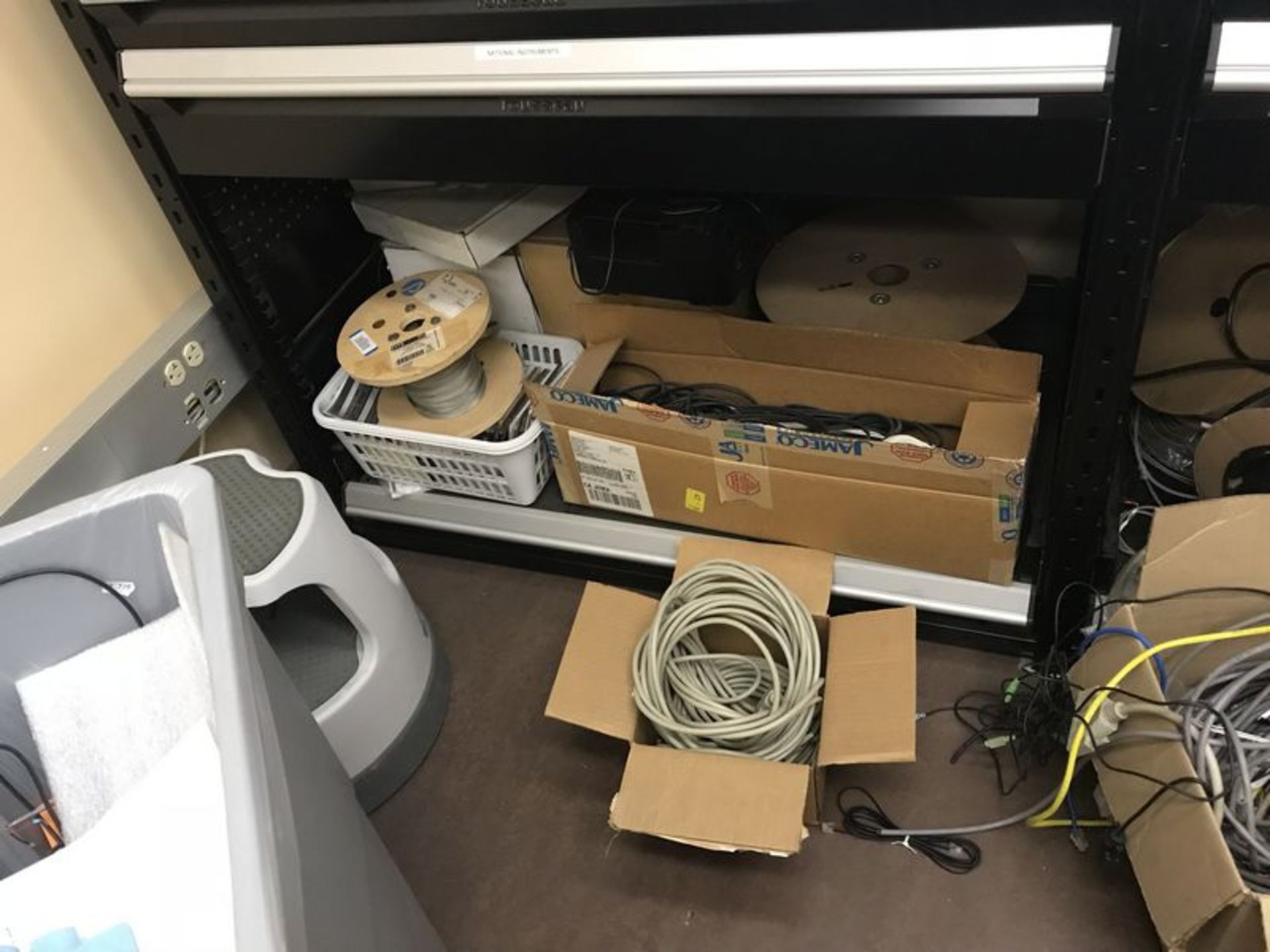 Contents of Electrical Supply Room. Contents of room to include: 72" x 30" butcher block desk with - Image 21 of 32