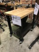Rousseau Rolling Wood Top Table, 36" x 24" butcher block top table, on casters. Warehouse. Asset