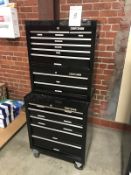 Craftsman 14-Drawer Tool Chest. Three cabinet stack, on casters, with contents, primarily hand