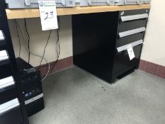 Rousseau 3-Drawer Cabinet/Wood Top Desk. 60" x 27" butcher block desk top. Main Bay. Asset Located