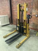 Big Joe S-22-96 Straddle Stacker. 2200 lbs. capacity, 96" max. height telescoping mast, 42" forks,