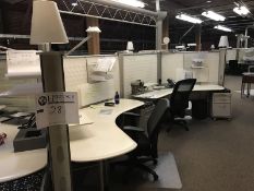 Office Furniture. Large Lot includes: two (2) four person workstations, 10' conference table with