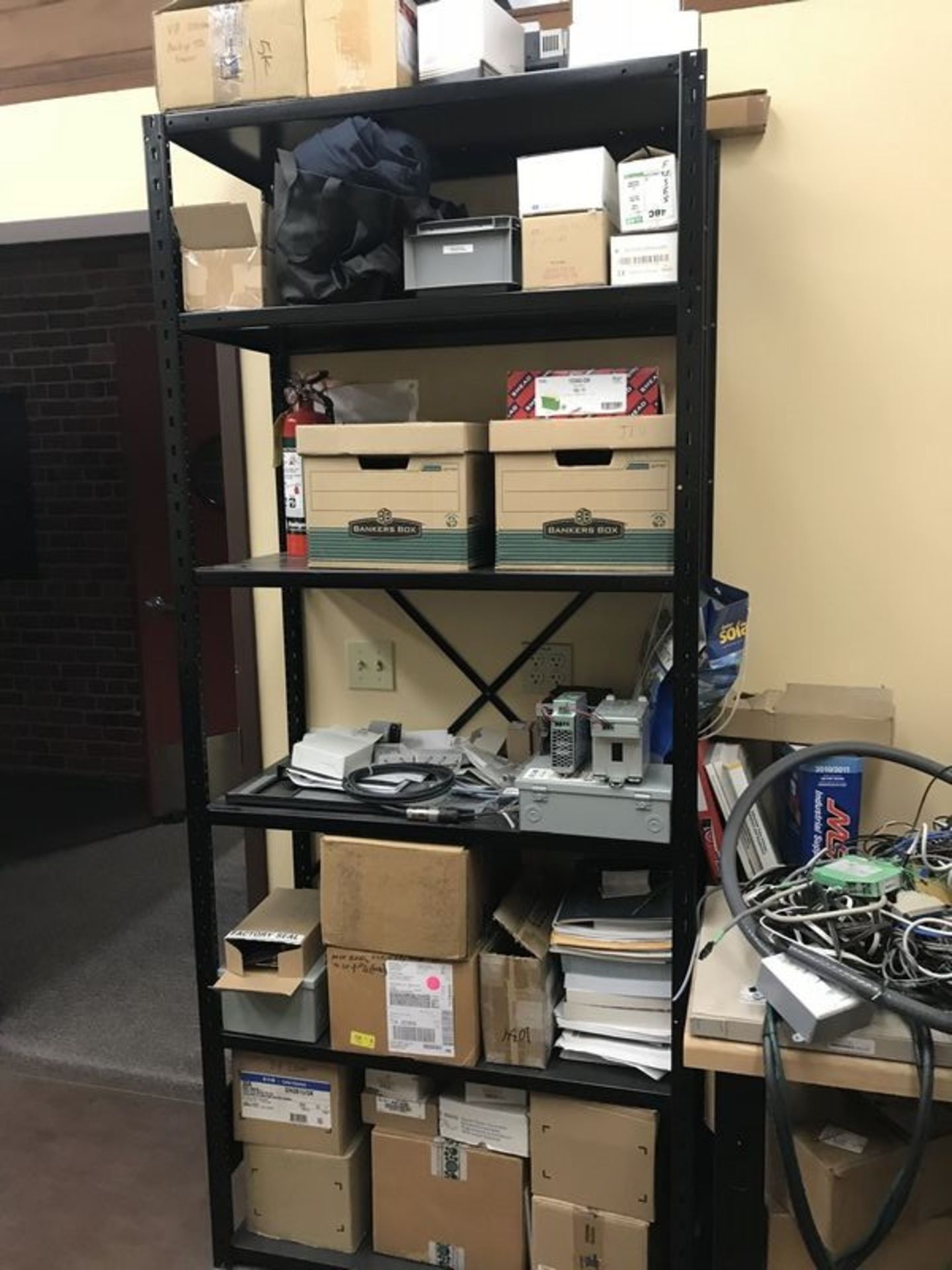 Contents of Electrical Supply Room. Contents of room to include: 72" x 30" butcher block desk with - Image 11 of 32