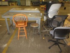 Shop Furniture. Lot Assorted Shop Furniture, includes (2) steel benches & (7) shop chairs. HIT#