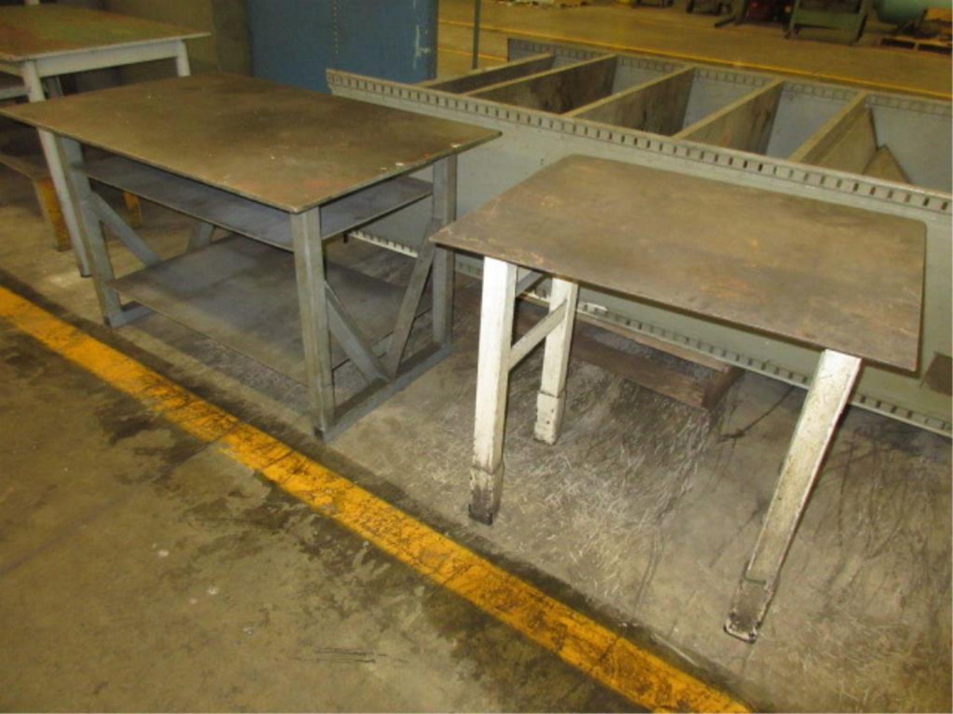 Shop Tables. Lot (7pcs) Heavy Duty Steel Shop Tables. HIT# 2179043. Loc: main floor. Asset Located - Image 4 of 5