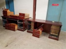 Office Furnishings. Lot Office Furniture, includes wood desk, matching credenza & (2) office tables.