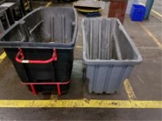 Trash Bins. Rubbermaid Lot of (2) Assorted Portable Poly Trash Bins, includes: (1) Rubbermaid 1cu.