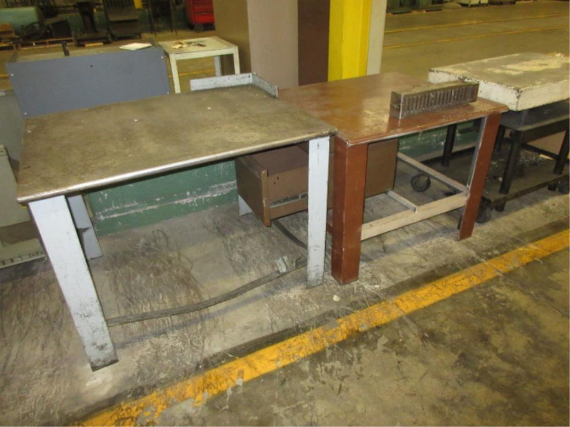 Shop Tables. Lot (7pcs) Heavy Duty Steel Shop Tables. HIT# 2179043. Loc: main floor. Asset Located - Image 3 of 5
