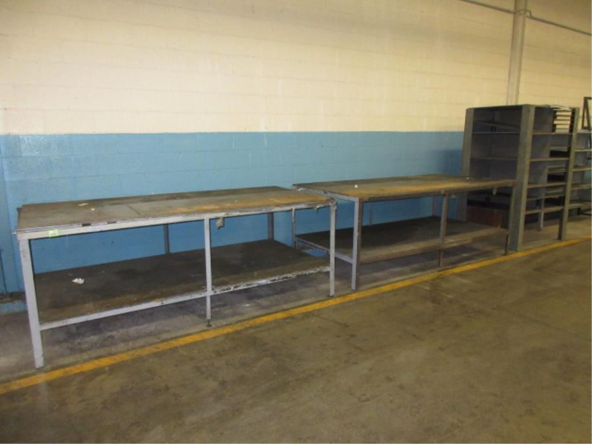 Shop Tables. Lot (4pcs) Shop Tables & Stands. HIT# 2179046. Loc: main floor. Asset Located at 430