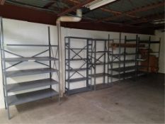 Shelving. Lot (6) Sections of Light Duty Shelving. HIT# 2179934. Loc: upstairs offices. Asset