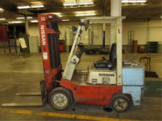 Forklift Truck. Nissan CPF02A30V Forklift Truck, 6000 lbs. capacity, LP gas, two stage mast, 128"